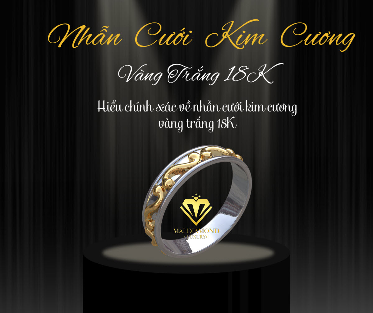 Nhẫn cưới kim cương vàng trắng 18K